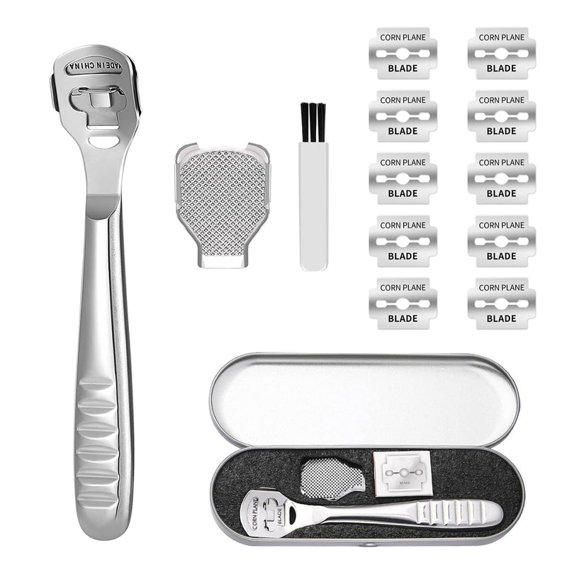 [Australia] - Rainmae Foot Scraper,Foot Files,Stainless Steel Foot Care Pedicure Callus Kit for Dead Hard Skin Remover Wood Foot Hand Caring with Brush (Silver) Silver 