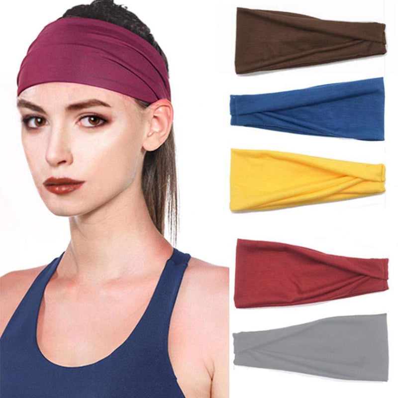 [Australia] - Simsly Boho Cross Workout Headband Elastic Turban Twist Hair Band Yoga Pure Color Head Wraps for Women and Girls(5pcs) 