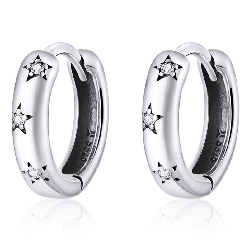 [Australia] - Qings Huggie Hoop Earrings 925 Sterling Silver Star Hypoallergenic Earrings with 5A Cubic Zirconia,small hoop earrings for women Girls 