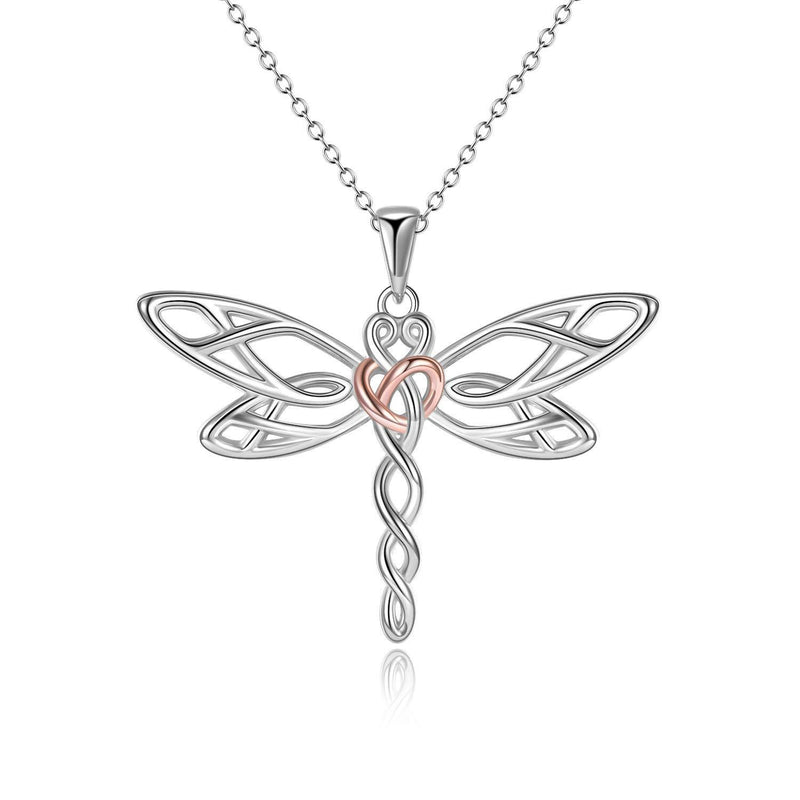 [Australia] - YFN Sterling Silver Dragonfly Pendant Necklace Celtic Knot Irish Jewellery Gifts for Women Girls 