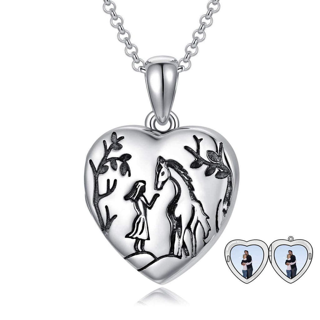 [Australia] - LONAGO 925 Sterling Silver Personalized Photo Locket That Holds Pictures Necklace Heart Locket Necklace Jewelry Horse and Girl-only locket 