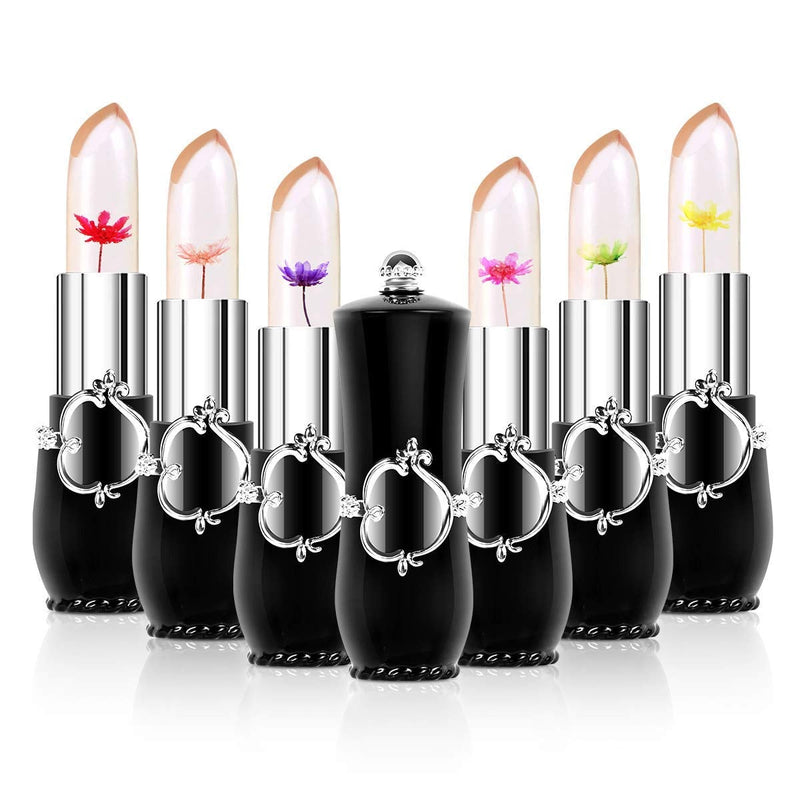 [Australia] - Btspring Clear Flower Jelly Lipstick, 6 Packs Nutritious Moisturizer Lip Balm Temperature Color Change Lipstick Matte Long Lasting Lip Gloss (Black) 