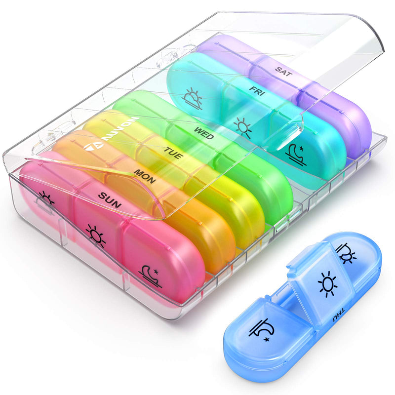 [Australia] - AUVON Weekly Pill Box Organiser 3-Times-A-Day, Portable 7 Day Tablet Boxes with Large Separate Compartments to Hold Medication, Vitamins, Fish Oil and Supplement Clear 
