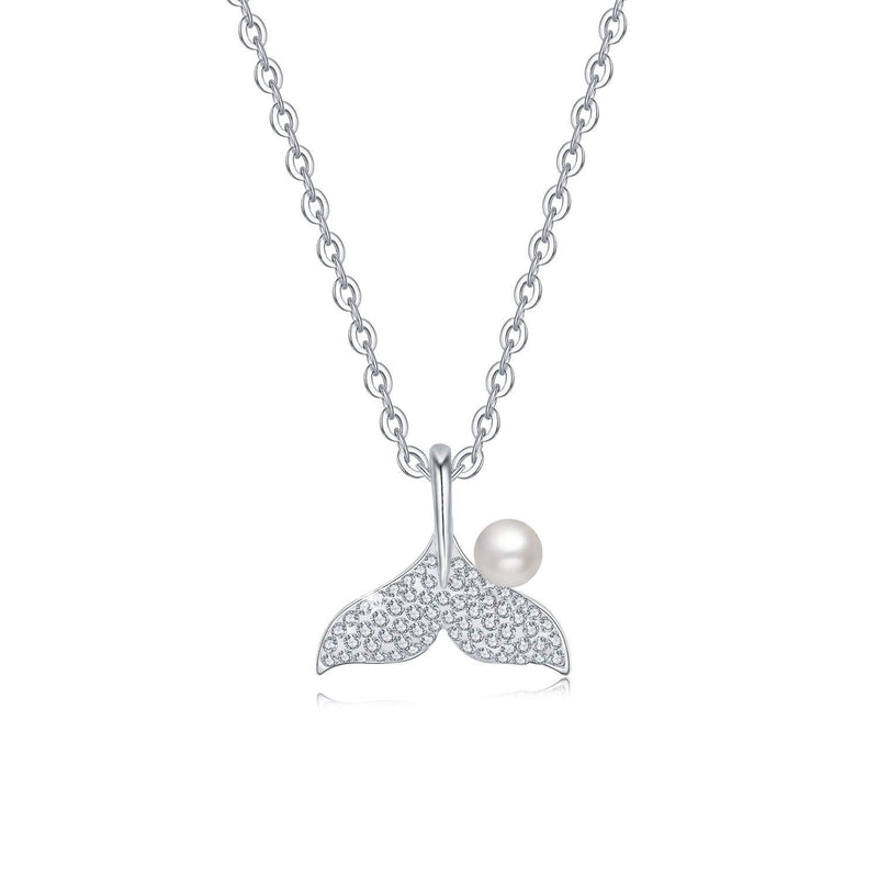 [Australia] - HERMOSO Dolphin tail Fish Tail Pendant Necklace for girls/womens, Made with Swarovski Crystal and Swarovski Pearl Choker Necklace jewellery Gift White 