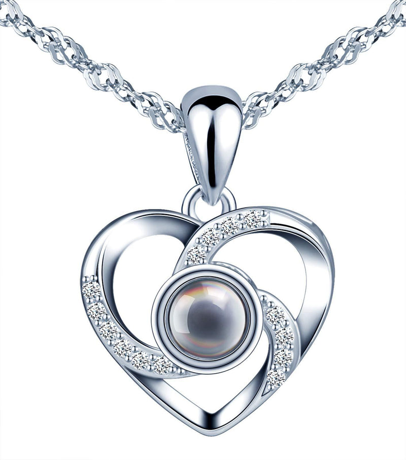 [Australia] - CPSLOVE Women's heart Necklace Pendant, girl's 925 sterling silver Necklace, Black glass stone with 100 languages"I love you" projection, Love's necklace Silver-b 