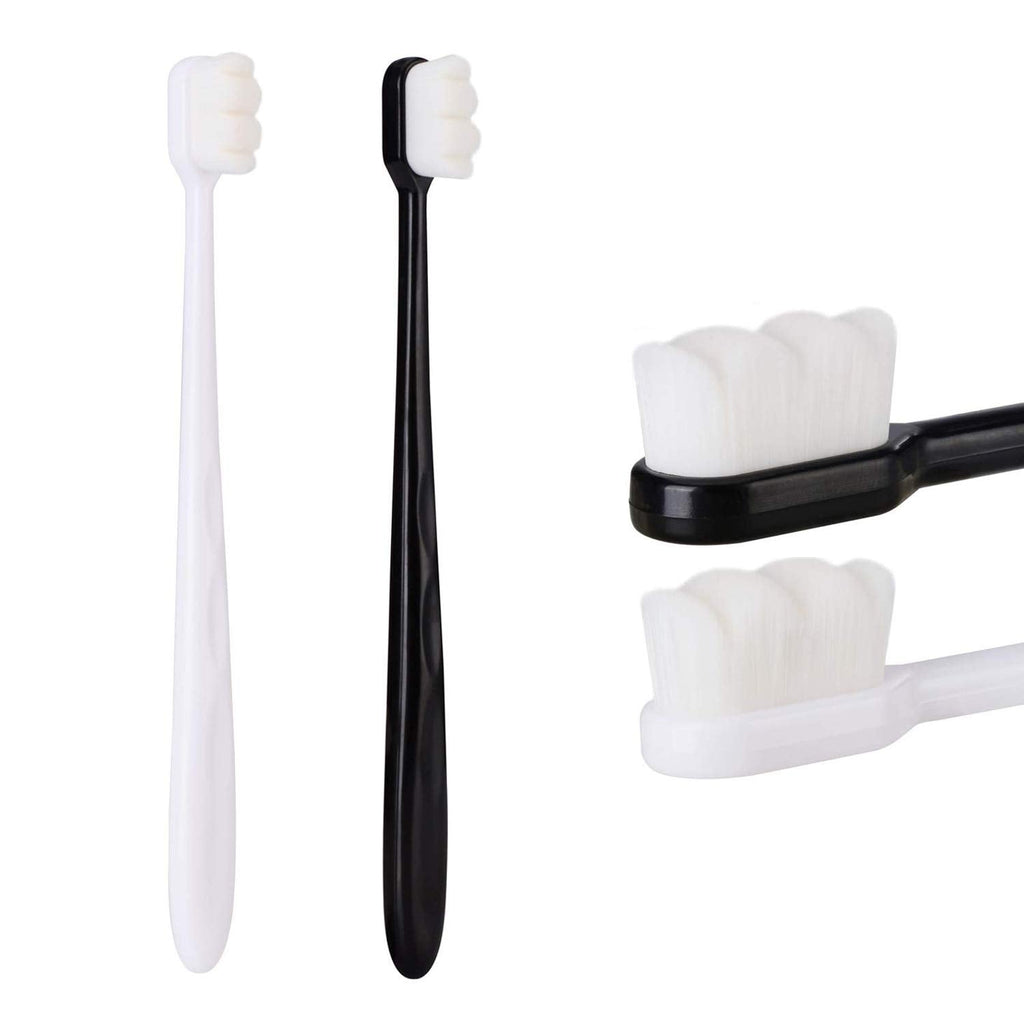 [Australia] - Soft Nano Manual Toothbrushes Set with 20000 Bristles for Sensitive Gums Deep Cleaning for Fragile Gums Adult Kid Children (Black, White) 