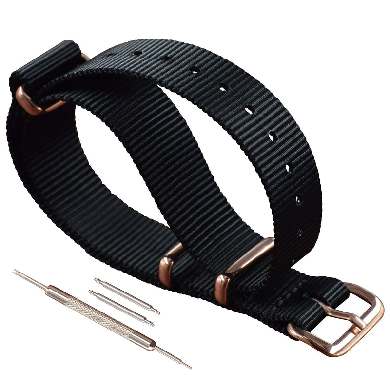 [Australia] - MZBUTIQ Thin Nylon Watch Strap Replacement(10 12 13 14 15 16 17mm) 15mm-L(wrist 14-19cm) Black 