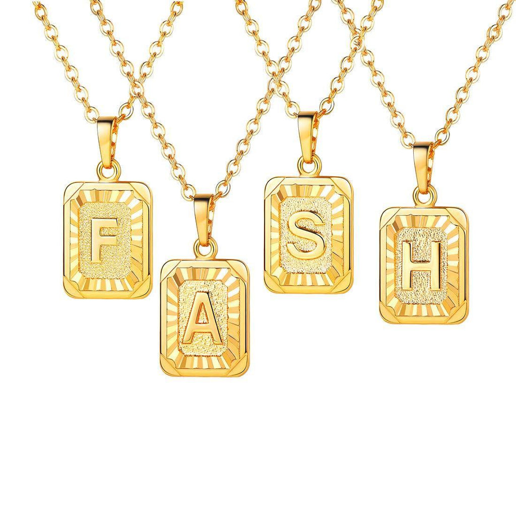 [Australia] - U7 Initial Letter Hexagon/Square Shape Pendant Necklace, Rolo Chain, Customizable, 26 Capital Letters, 18K Gold/Platinum Plated Majuscule Jewellery Alphabet Necklace for Women/Men (with Gift Box) 20. Letter T 04. Square- 18k Gold Plated- No Personalized 