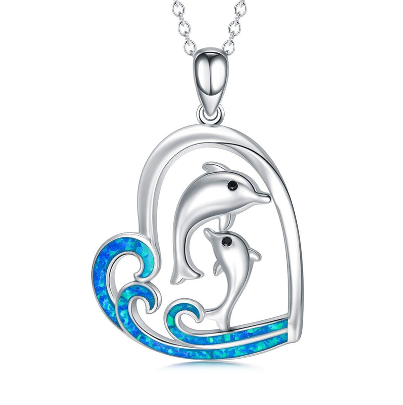 [Australia] - LONAGO 925 Sterling Silver Blue Opal Ocean Theme Cute Turtle Dolphin Hippocampus Fishtail Pendant Necklace Jewelry for Women 