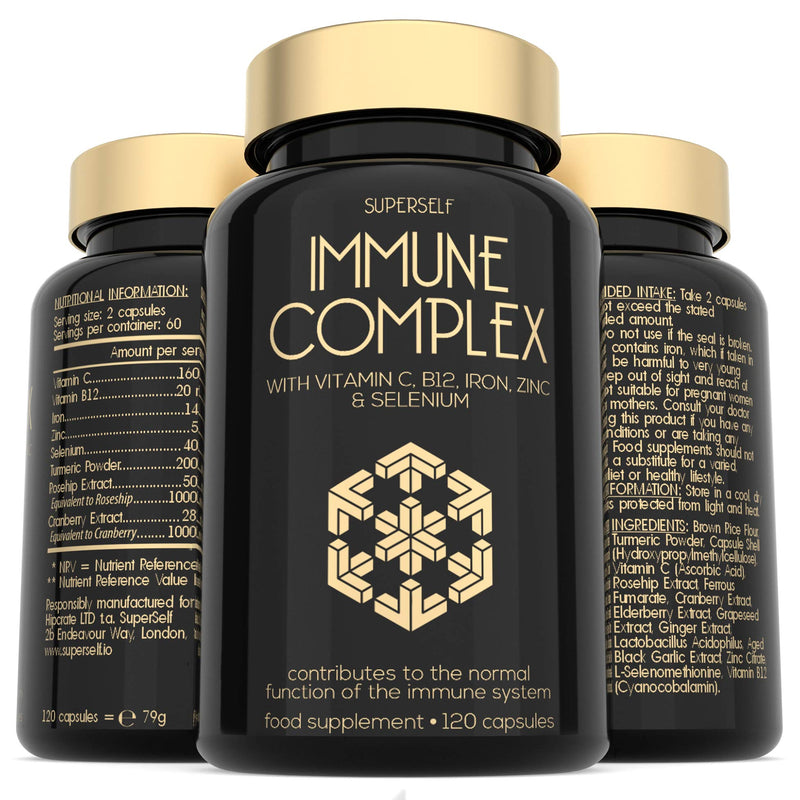 [Australia] - Immune System Booster - Immune System Support & Recovery Supplement - 120 Capsules - Vitamins C, B12, Zinc, Iron, Selenium, Elderberry - Herbal Vegan Multivitamin Complex Tablets for Men Women Adults 