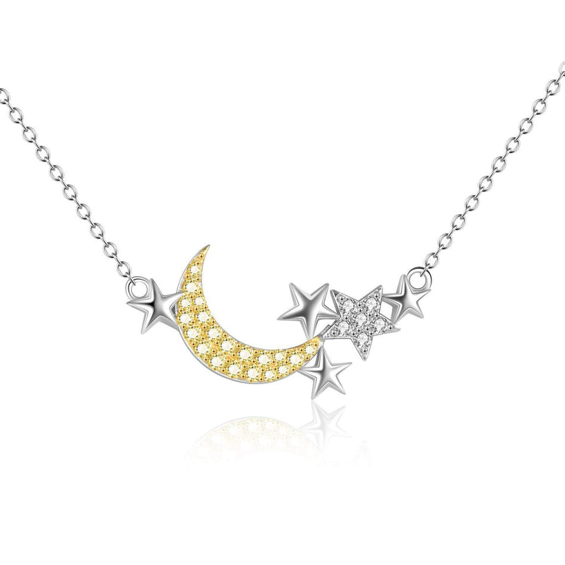 [Australia] - VONALA Sterling Silver Crescent Moon Star Pendant Necklace for Women Girls, Moon Star Jewellery, 18" Chain 