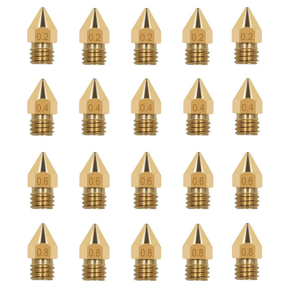 [Australia] - Yueser 40 Pieces 3D Printer Nozzles MK8 Extruder Nozzles 4 Different Size 0.2 mm,0.4 mm,0.6 mm,0.8 mm 