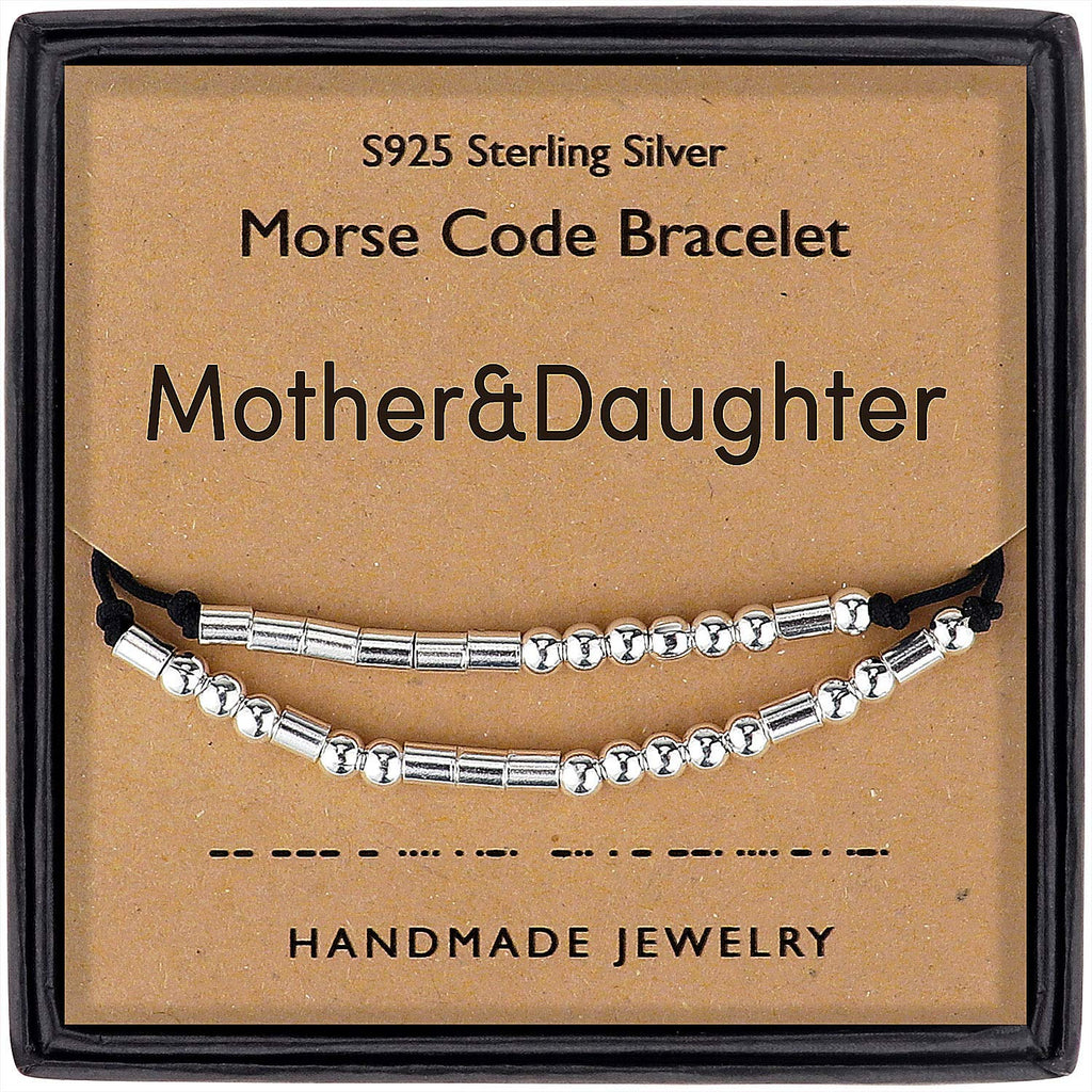 [Australia] - DTWAWA Morse Code Adjustable Beads Bracelet 925 Sterling Silver Mother Gift from Daughter Jewelry Gift for Mother's Day Mother&daughter 