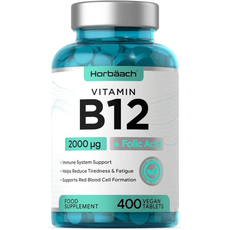 [Australia] - Vitamin B12 Complex 2000ug | 400 Vegan Tablets High Strength | with Folic Acid | by Horbaach 
