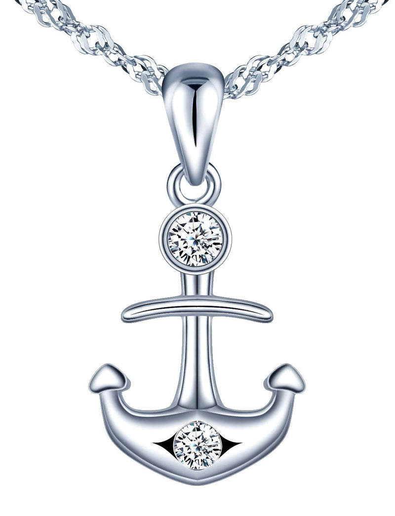 [Australia] - Women's girl's Sterling Silver Necklace, mini anchor pendant necklace, decorated with shiny zircons, gift for Birthday, Valentine's Day and Christmas 