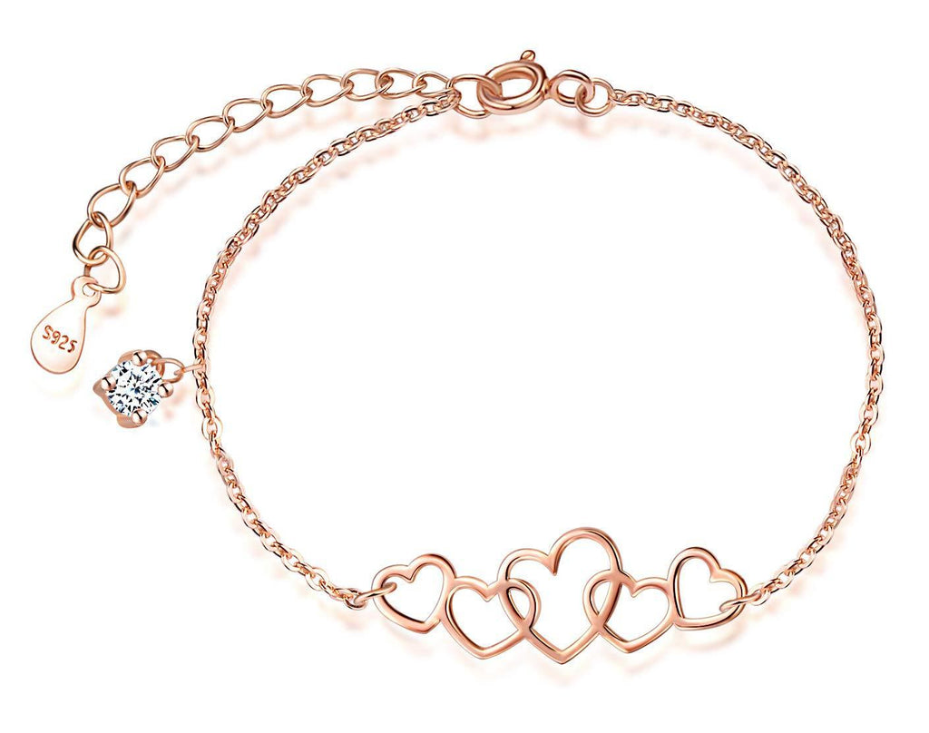 [Australia] - Elegant Woman's girl's Bracelet in 925 Sterling Silver, rose gold heart bracelet, inlaid zircons, gift for Birthday, Valentine's Day and Christmas 