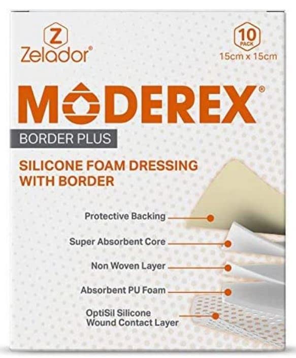 [Australia] - Silicone PU Foam Dressing (Moderex Border Plus) with Border and Optisil Silicone Contact Layer (10x10cm x 10) 10x10cm x 10 