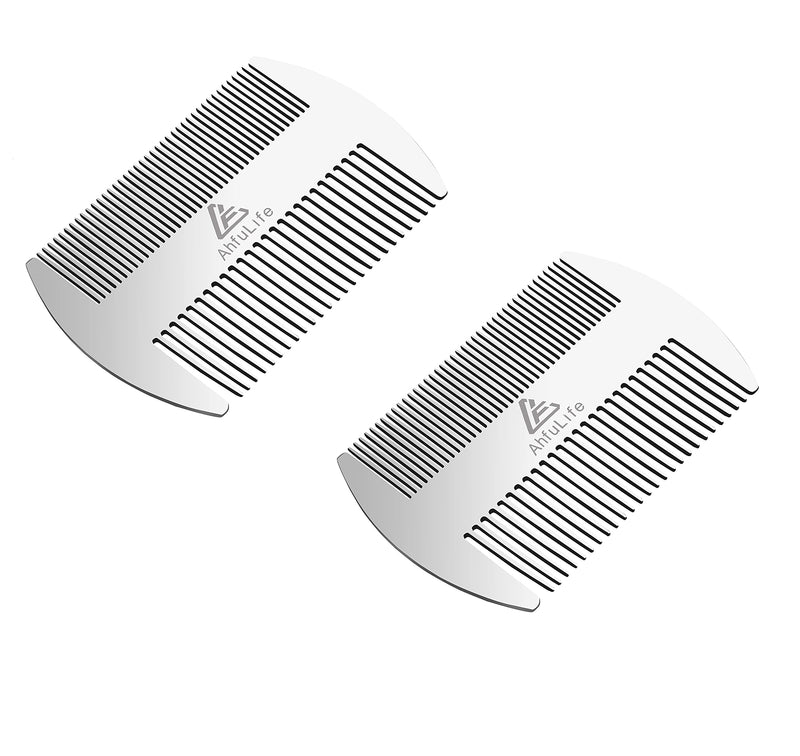 [Australia] - Metal Hair&Beard Comb - AhfuLife® EDC Credit Card Size Comb Perfect for Wallet and Pocket - Anti-Static Dual Action Beard Comb (Stainless Steel Comb (2 Pcs)) Stainless Steel Comb (2 Pcs) 