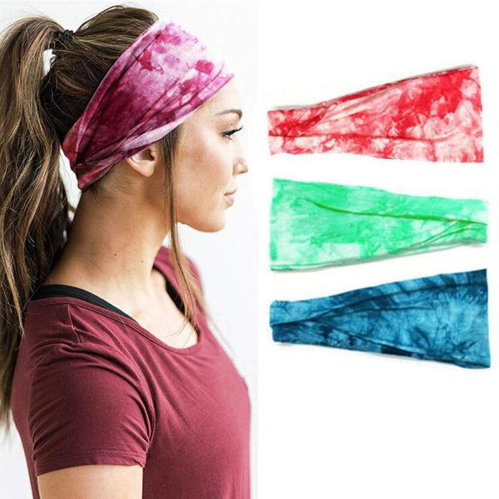 [Australia] - Simsly Boho Workout Wide Headband Elastic Sport Turban Hair Band Printed Head Wraps for Women and Girls(3pcs) 