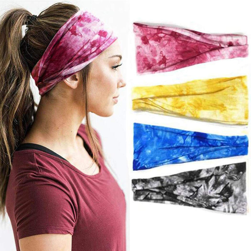 [Australia] - Simsly Workout Sport Wide Headband Elastic Turban Hair Band Printed Head Wraps for Women and Girls(4pcs) 