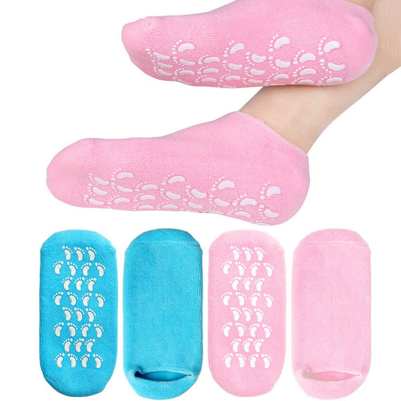 [Australia] - 2 Pairs Soft Moisturizing Socks，Gel Lining Infused with Essential Oils and Vitamins for Dry Hard Cracked Skin Moisturizing Day Night Care Skin (Blue Pink) 