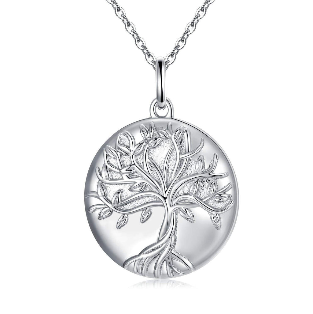 [Australia] - Tree of Life Locket Necklace 925 Silver Round Locket Necklace for Women Tree of Life Photo Locket Necklace that Hold Pictures Family Locket for Mom Grandmother Birthday/Anniversary/Mother's Day Gifts Silver Locket 