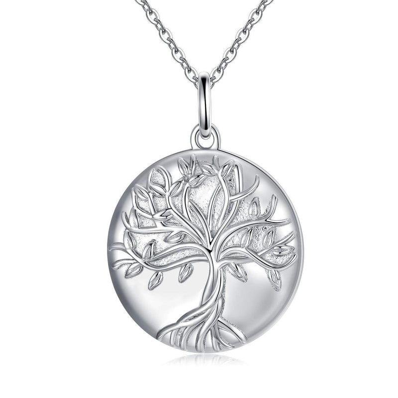 [Australia] - Tree of Life Locket Necklace 925 Silver Round Locket Necklace for Women Tree of Life Photo Locket Necklace that Hold Pictures Family Locket for Mom Grandmother Birthday/Anniversary/Mother's Day Gifts Silver Locket 