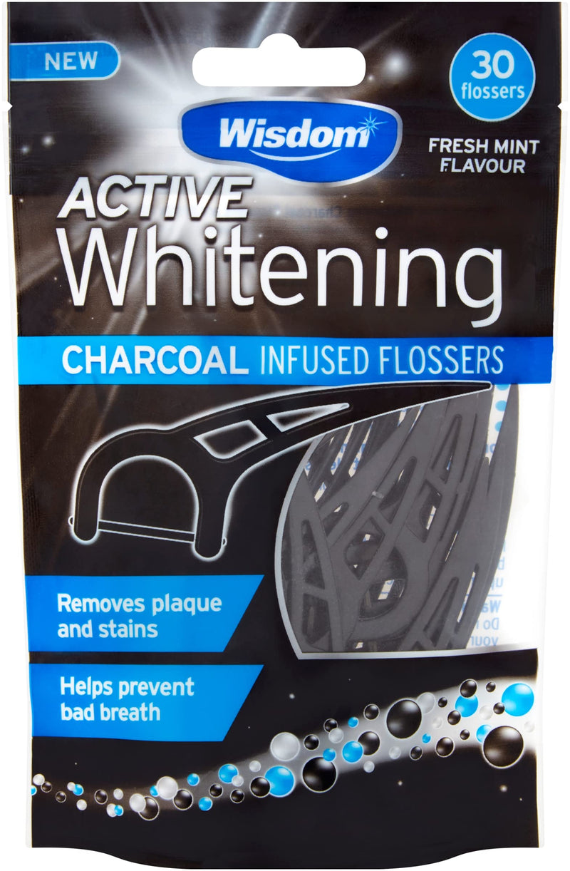 [Australia] - Wisdom Active Whitening - Charcoal Floss Harps (1 pack - 30 flossers) 