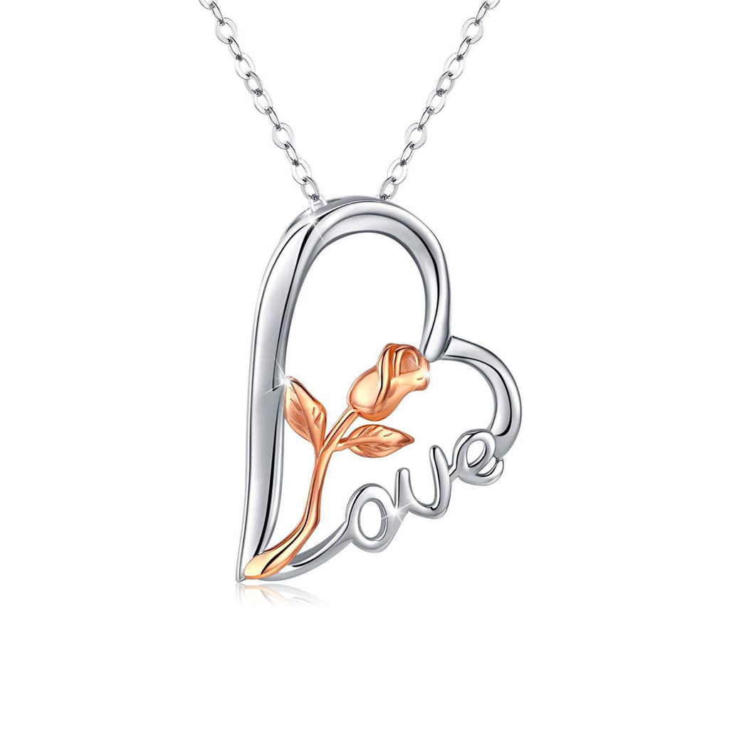 [Australia] - Rose Flower Necklace Love Heart Pendant Necklaces 925 Sterling Silver Rose Gold Plated Everlasting Love I Love You Jewelry for Women Anniversary for Her For Girlfriend Wife Mother's Day for Mum Mother 