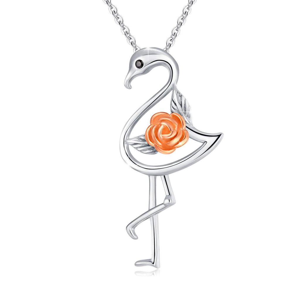 [Australia] - Flamingo Necklaces for women, 925 Sterling Silver Flamingo Pendent Necklaces Cute Animal with Rose Flower Jewelry Gifts for Women Girls 