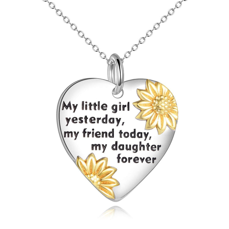 [Australia] - YFN Daughter/Mum/SisterGrandma Birthday Jewellery Gifts for Women Sterling Silver Sunflower Love Heart Pendant Necklace Graduation Gifts for Girls silver-daughter necklace 