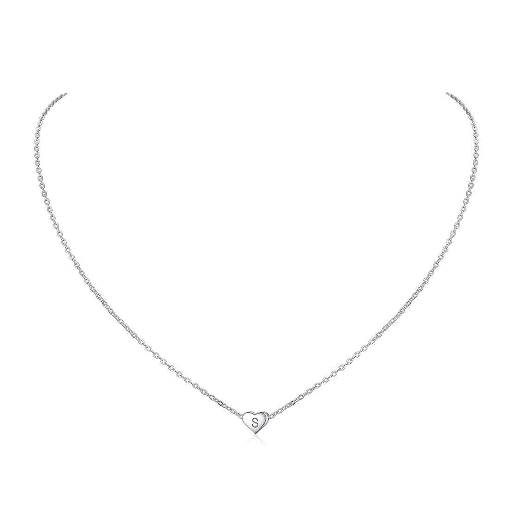 [Australia] - Delicate Heart Necklace Initial Letter Pendant Necklaces for Women 925 Sterling Silver Minimalist Jewelry 16+2 Inch Rolo Chain(with Gift Box) S 
