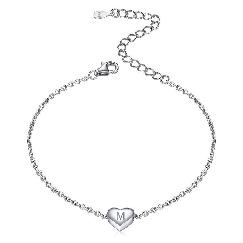 [Australia] - 925 Sterling Silver Initial Heart Bracelet for Women 16+5cm(Extended Chain) A-Z Letter Charm Bracelets Minimlaist Jewelry (with Gift Box) M 