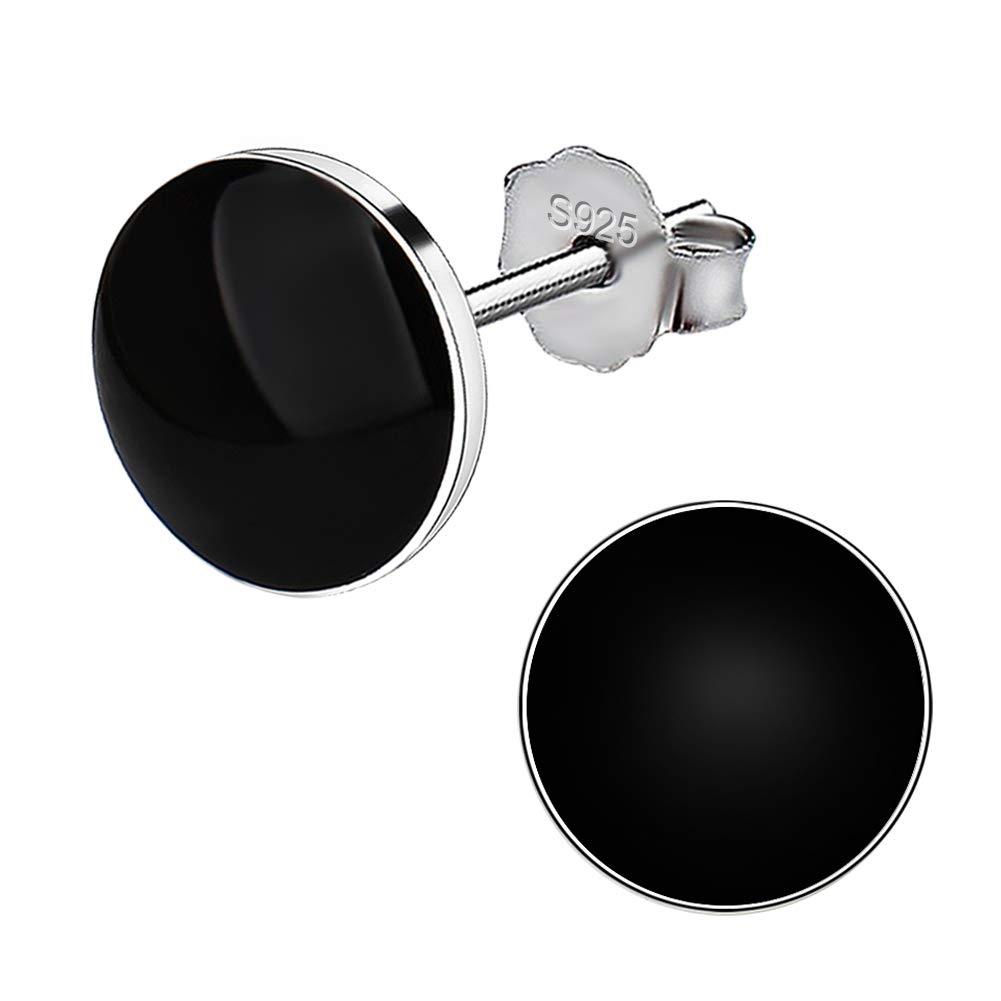 [Australia] - Meyiert 925 Sterling Silver Round Black Paint Stud Earrings SIZE: 8.5x8.5MM(with Gift Box) White 