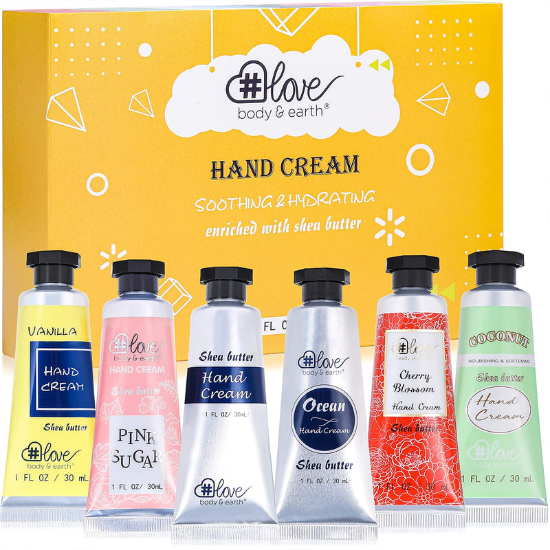 [Australia] - Shea Butter Hand Cream Set- Body & Earth Love Pack of 6 Advanced Repair Hand Cream for Rough&Dry Hands, Non-greasy 6 Plant Fragrances, Birthday Gifts for Women Mother's Day Shea Butter 