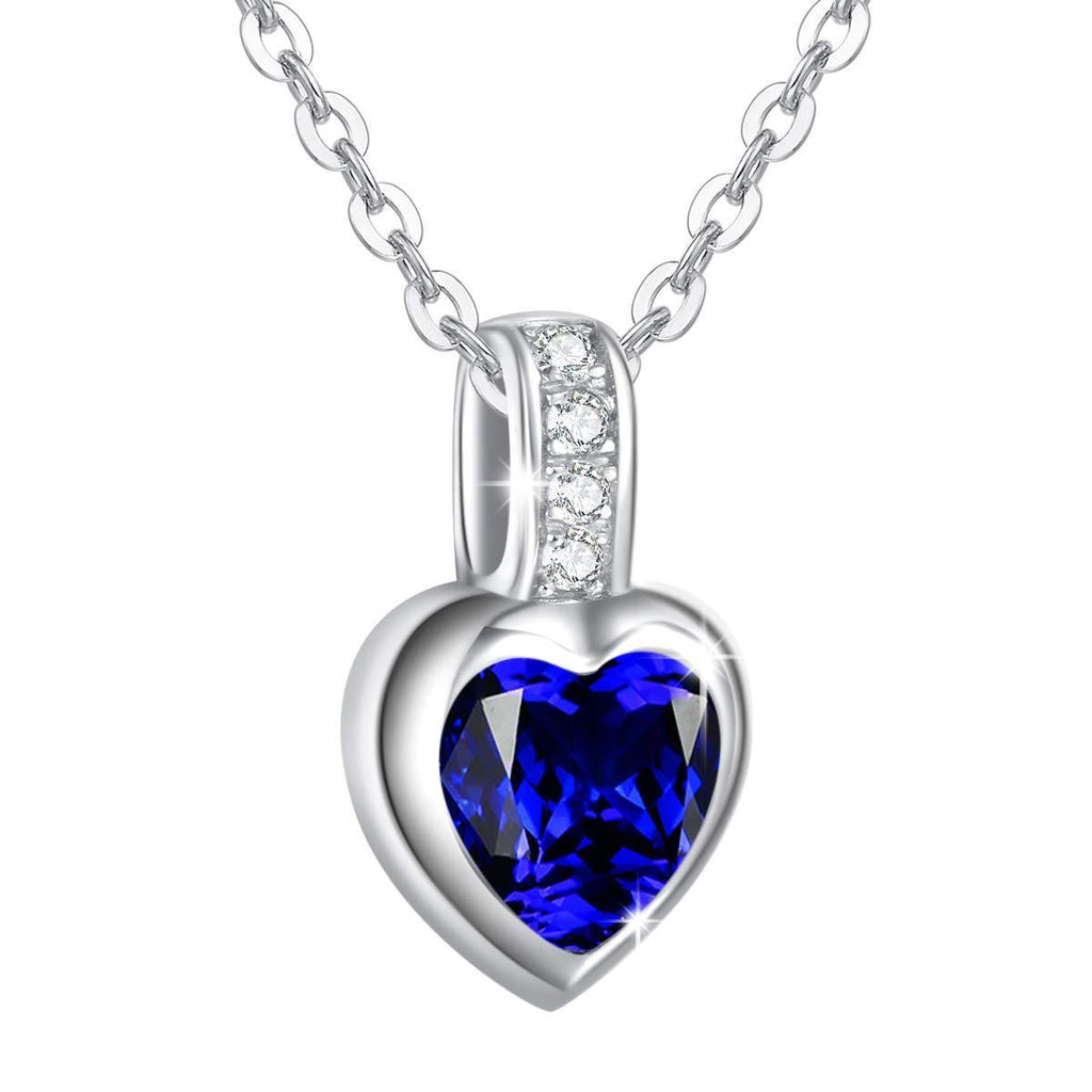 [Australia] - AGVANA Love Heart Birthstone Necklaces 925 Sterling Silver with White Gold Plated Tiny Small Necklace Pendant Fine Jewellery Birthday Gift for Girls Women, Length: 16 + 2 Inch 09 Sept - Created Sapphire 