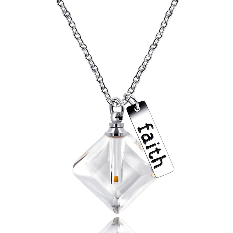[Australia] - Uloveido Charm Square Pendant Necklace with Stainless Steel Faith Bar Real Mustard Seed in Square-Shaped Openable Bottle Square-white 