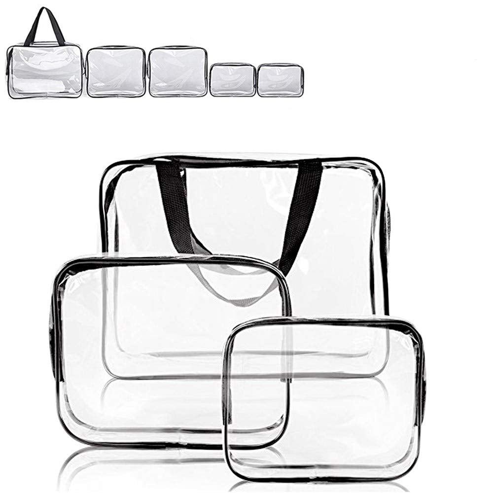 [Australia] - Clear Makeup Bags, APREUTY TSA Approved 5Pcs Cosmetic Makeup Bags Set Waterproof Clear PVC with Zipper Handle Portable Travel Luggage Pouch Airport Airline Vacation Organization Christmas Gifts 