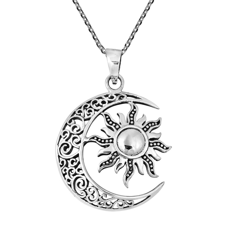 [Australia] - Celtic Crescent Moon and Sun Eclipse .925 Sterling Silver Pendant Necklace 