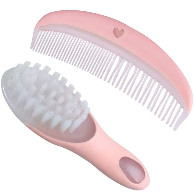 [Australia] - Baby Soft Brush and Comb Set -YUESEN Eco Friendly Massage Hairbrush Bath Brush for Newborns and Toddlers - Soft & Gentle for Your Baby First Steps,2 Pcs (Pink) 