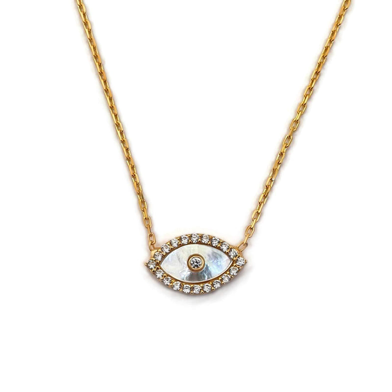 [Australia] - MYSTIC JEWELS by Dalia - 925 Sterling Silver Turkish Eye Pendant Necklace with cubic zirconia and Mother of Pearl Stone Silver Gold Plated 