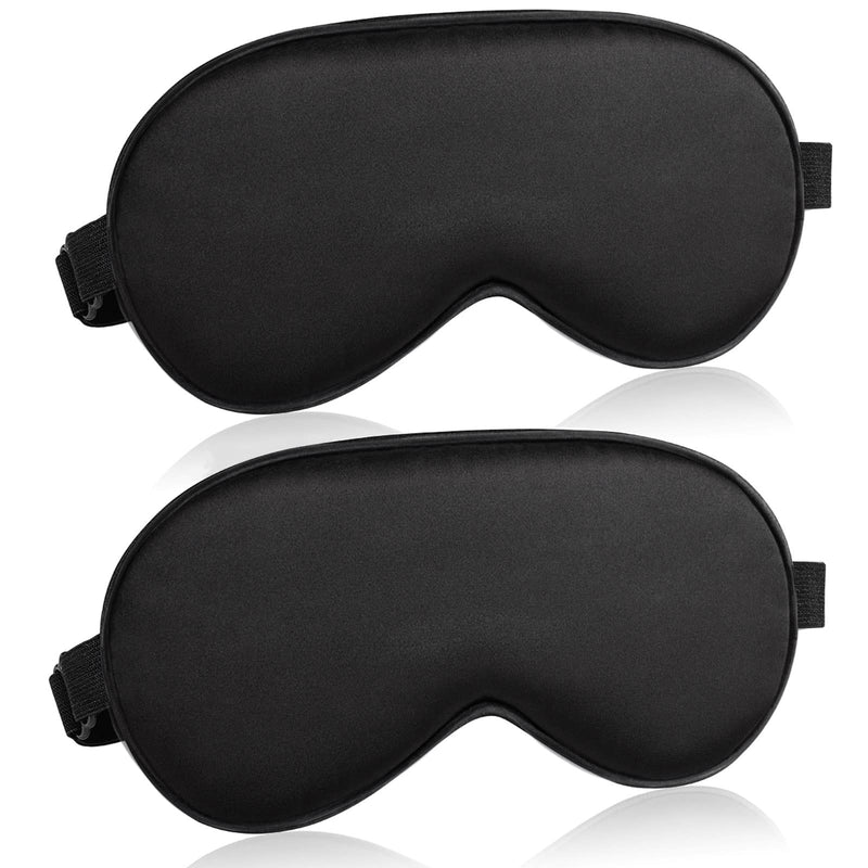 [Australia] - Sleep Mask for Women and Men Eye Mask for Sleeping Adjustable Elastic Strap Blackout Silk Sleep Eye Masks Soft Comfortable Eye Covers Blindfolds Black 2 Pcs 