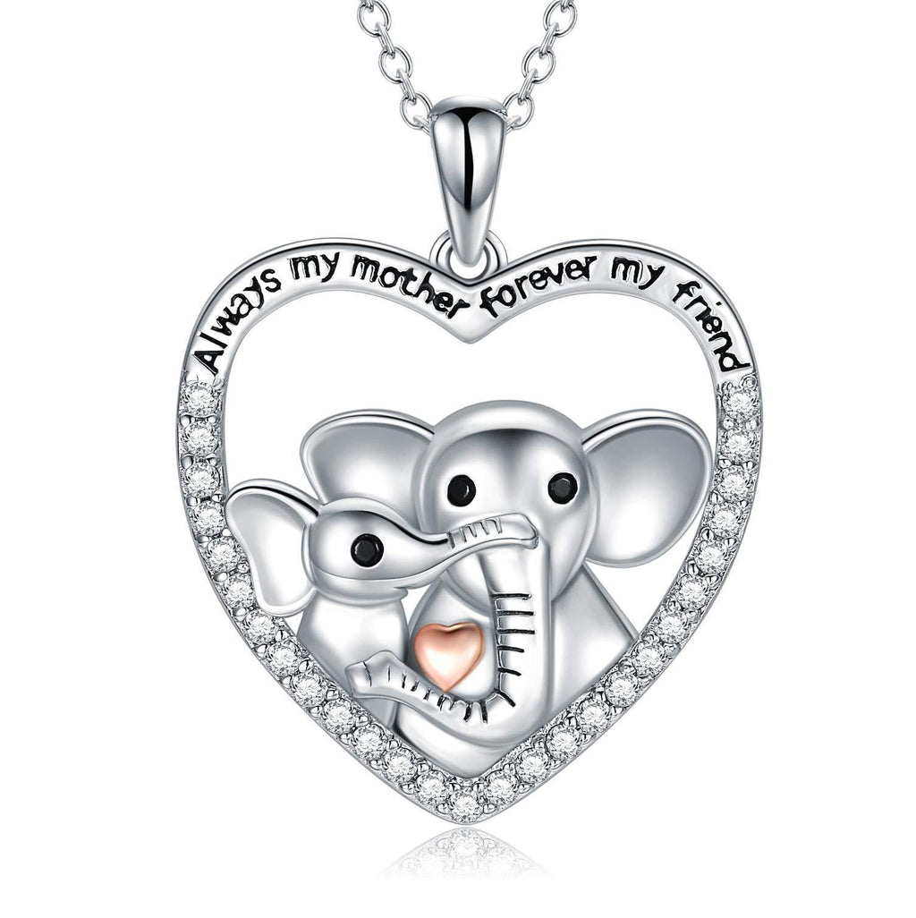 [Australia] - Mother And Baby Elephant Pendant Necklace,Cute Animal Mother and Child Love Pendant Necklace with CZ Heart,Elephants Jewellery Gifts for Women Girls 