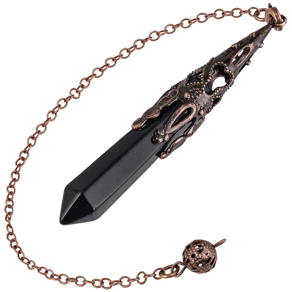 [Australia] - Nupuyai Vintage Obsidian Crystal Point Dowsing Pendulum for Healing Divination Scrying, Hexagonal Gemstone Pendant Pendulum with Chain 02-black/Obsidian 