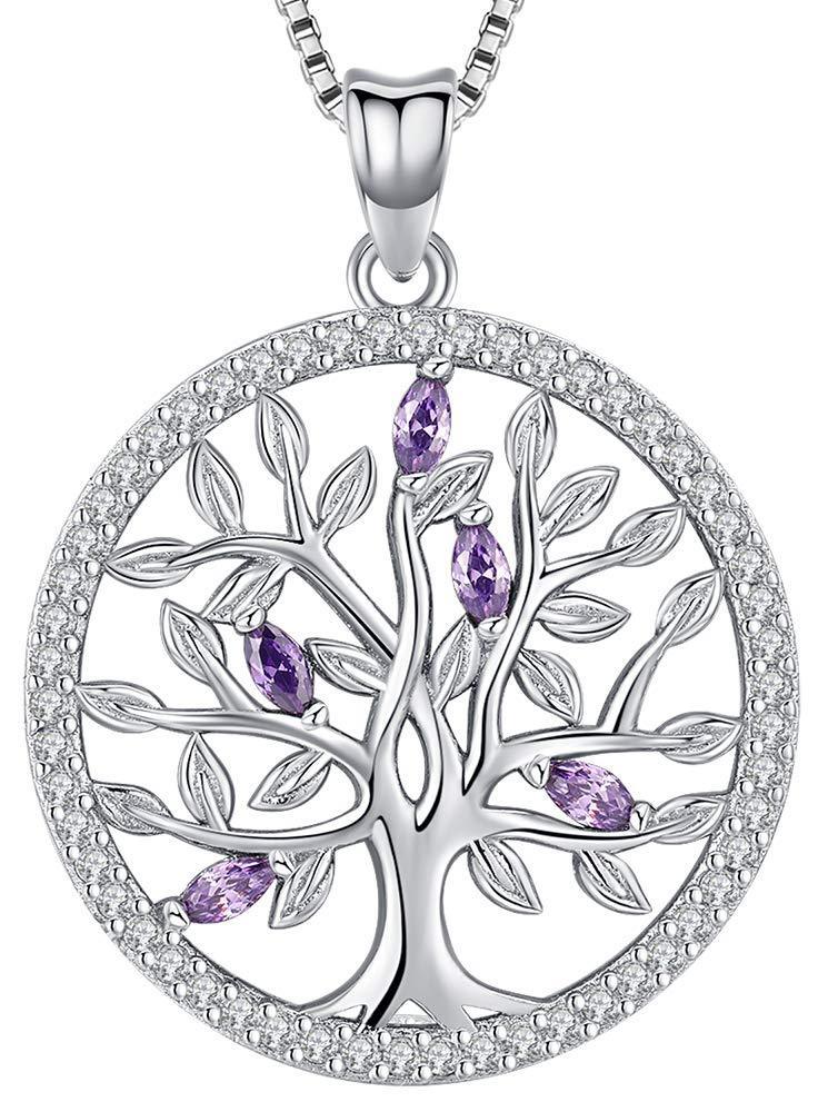 [Australia] - Aniu Family Tree of Life Necklace for Women/Girls, 925 Sterling Silver Birthstone Pendant, 5A Cubic Zirconia Jewellery(with Gift Box) purple 