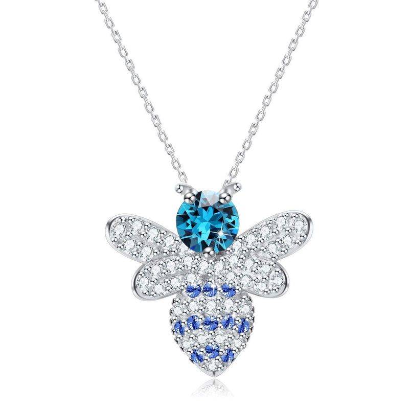 [Australia] - SUE'S SECRET S925 Sterling Silver Pendant Bee Necklace with Blue Crystals from Austria for Women Girl Anniversary Wife Birthday Gift 