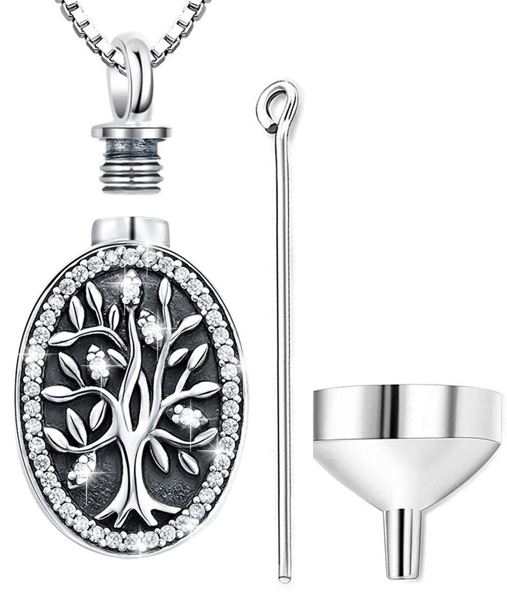 [Australia] - Tree of Life Necklaces Urn Necklace 925 Sterling Silver Cremation Jewellery Charm Memorial Ashes Keepsake"Forever in my heart" Locket Pendant with Fill Kit and Gift Box,18" Chain 
