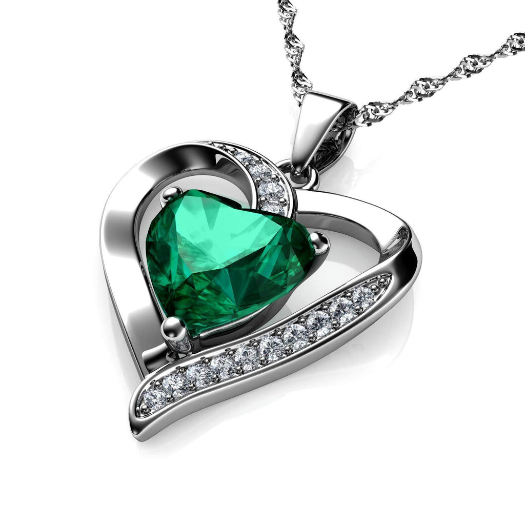 [Australia] - DEPHINI - Green Heart Necklace - 925 Silver Heart Pendant Embellished with Branded Crystal 18" Sterling Silver Chain + Jewelry Box Gifts for Women 