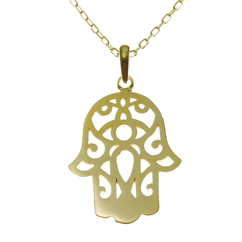 [Australia] - Gold plated Sterling Silver Evil Eye Hamsa Hand Fatima Good Luck Pendant Necklace with adjustable 16" to 18" chain and jewellery gift box 