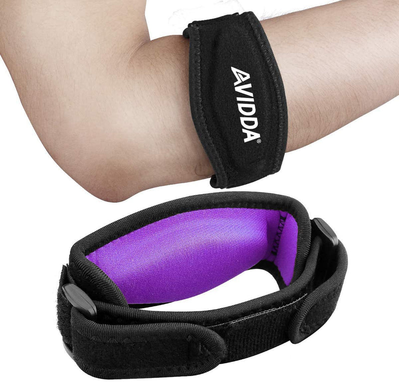 [Australia] - AVIDDA Tennis Elbow Support Strap, Adjustable Elbow Brace with Compression Pad for Tennis Elbow, Golfers Elbow, Pain Relief, Men, Women Purple 1 Pack 1 Pack Purple 